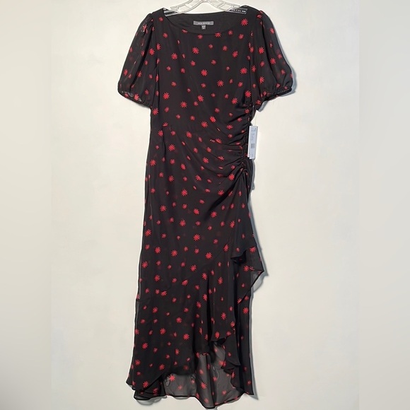 JULIA JORDAN NWT Asymmetrical Side Ruched Ruffle Hi-Low Star Burst Print Dress 2 - Picture 4 of 16